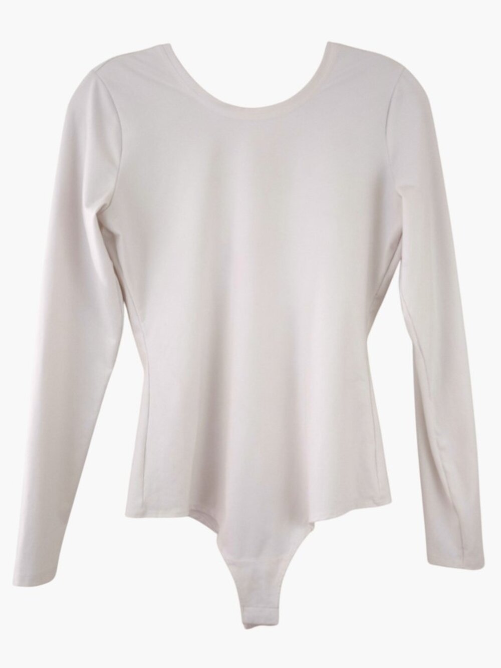 SPANX Suit Yourself White Scoop Neck Long Sleeve Thong Bodysuit Womens L